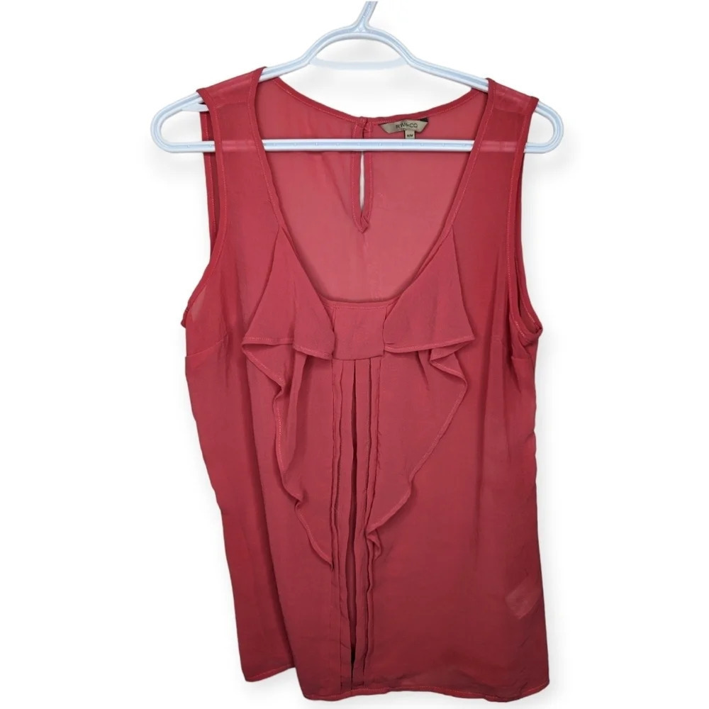 RW&Co Coral  Ruffle Front V Neck Sleeveless Blouse Women Medium